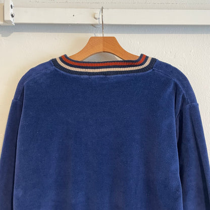 Velour V-neck Lined Rib Pullover Navy