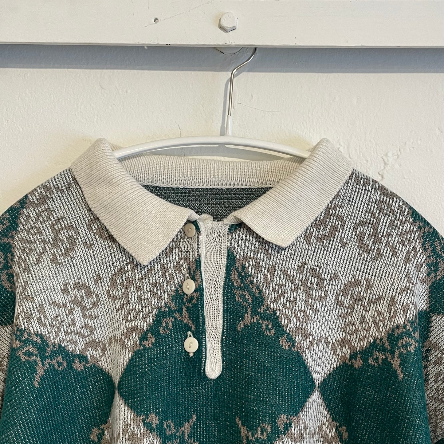 Argyle Knit Polo Sweater Green