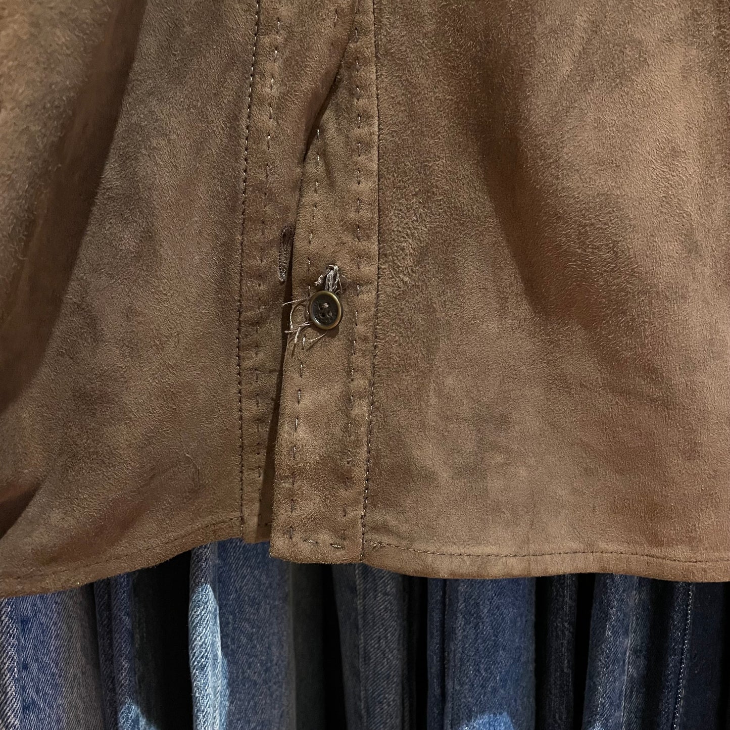 Flap Pocket Leather Shirt Brown