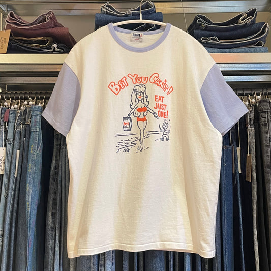 Bet You Can't Cartoon Ringer Tee White Lav