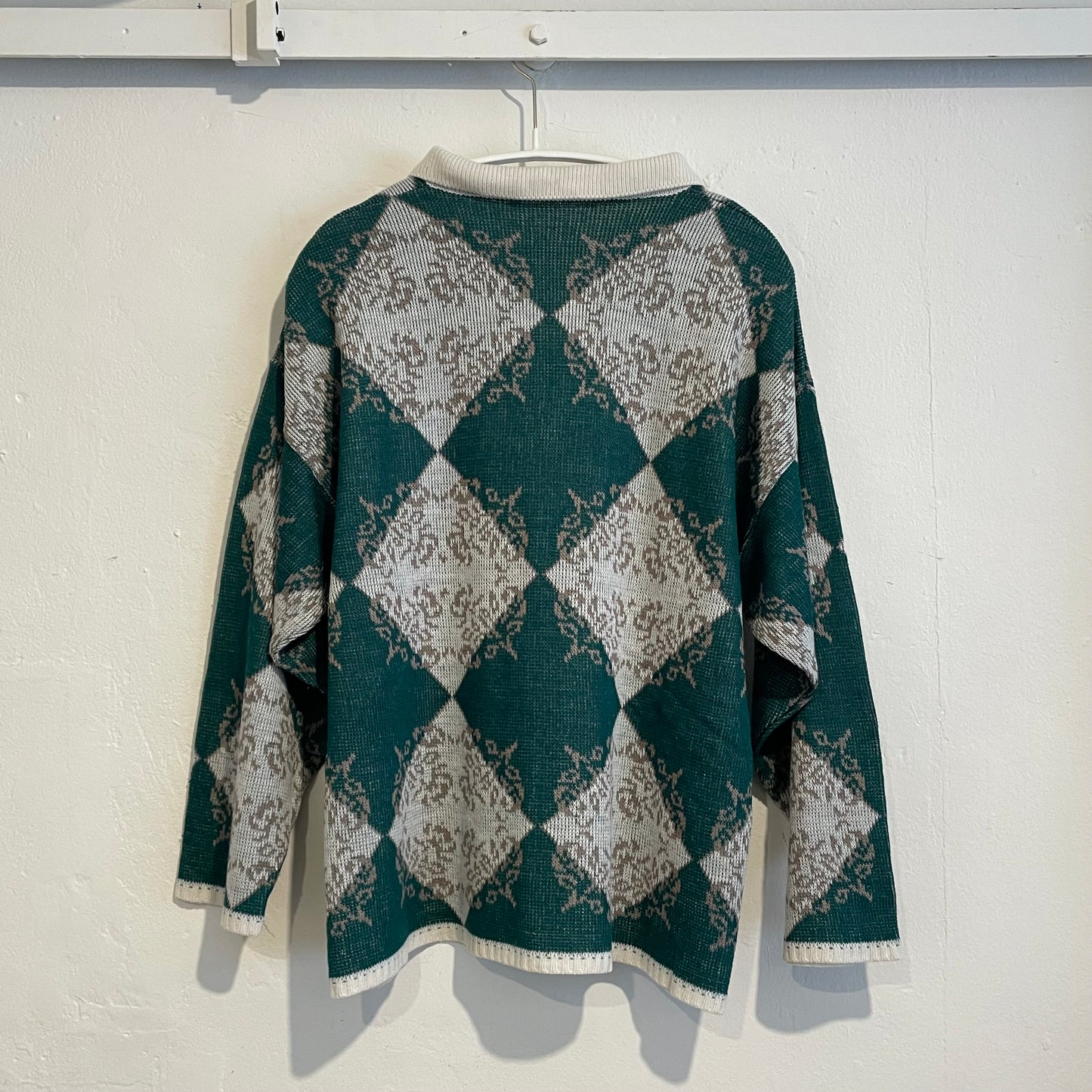Argyle Knit Polo Sweater Green