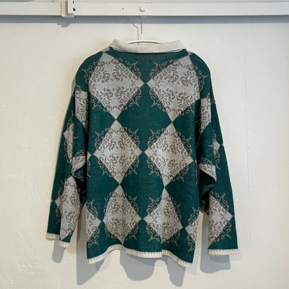 Argyle Knit Polo Sweater Green