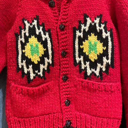 Native Motif Cowichan Sweater Red Wool
