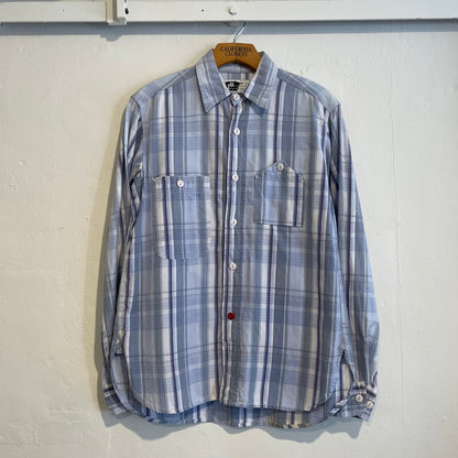 Plaid Button Up Work Shirt Cigarette Pocket Blue