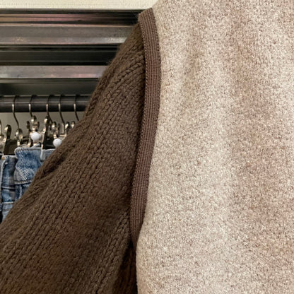 Contrast Knit Button Cardigan Beige