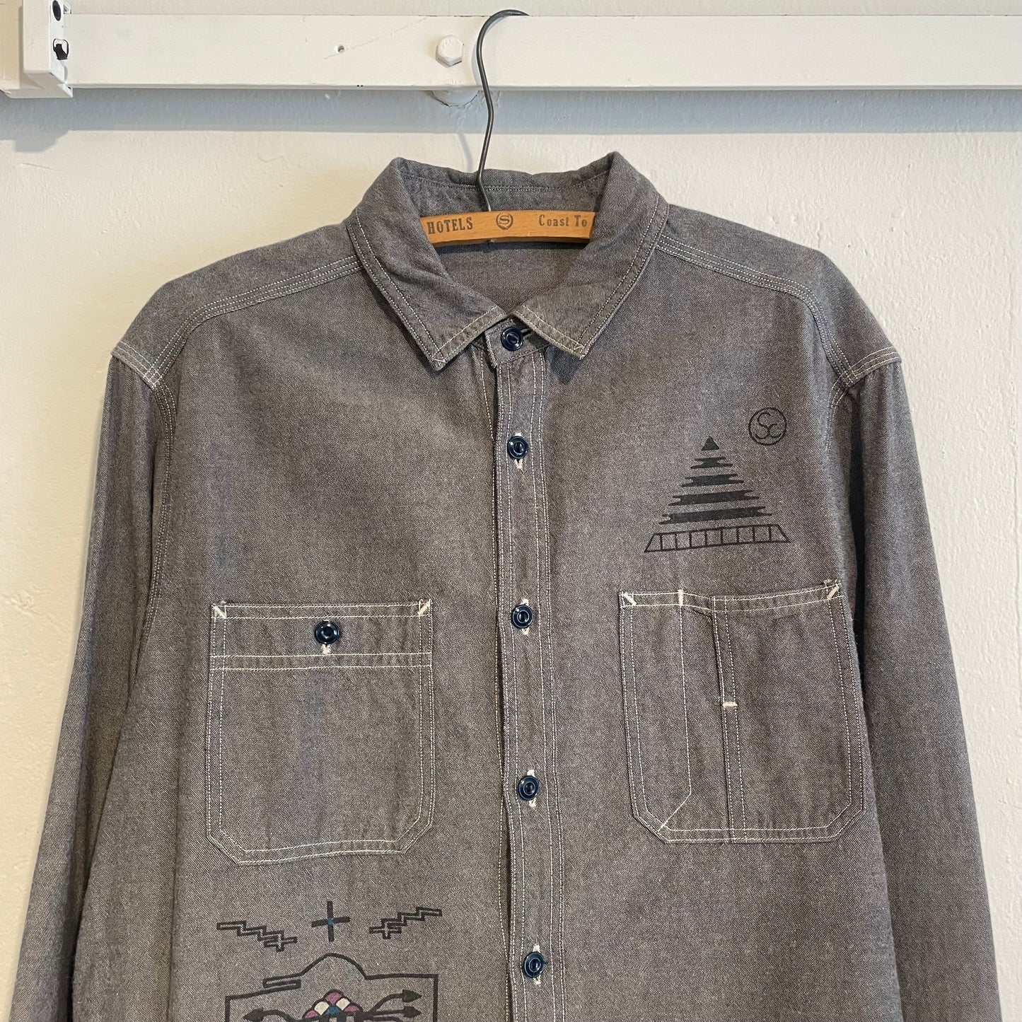 Geometric Embroidered Work Shirt Grey