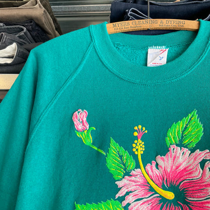 Hawaii Sweatshirt Hibiscus Green Tubular Raglan