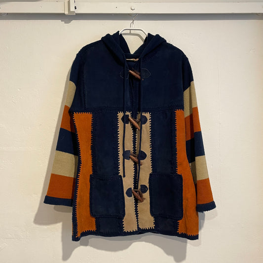 Patchwork Knit Jacket Navy/Beige