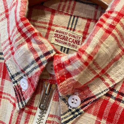 Half-Zip Plaid Short Sleeve Shirt Red