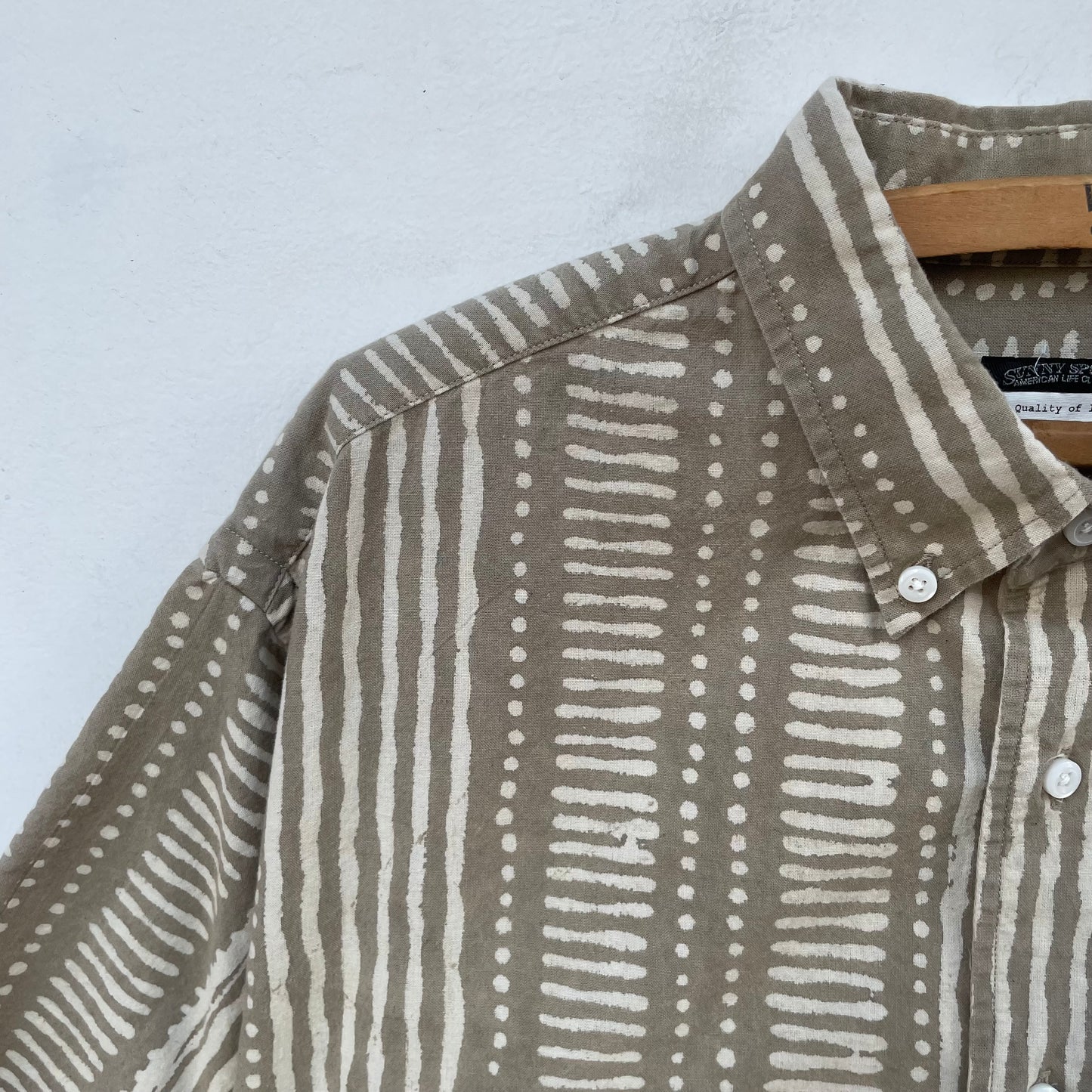 Geometric Shirt Short Sleeve Beige