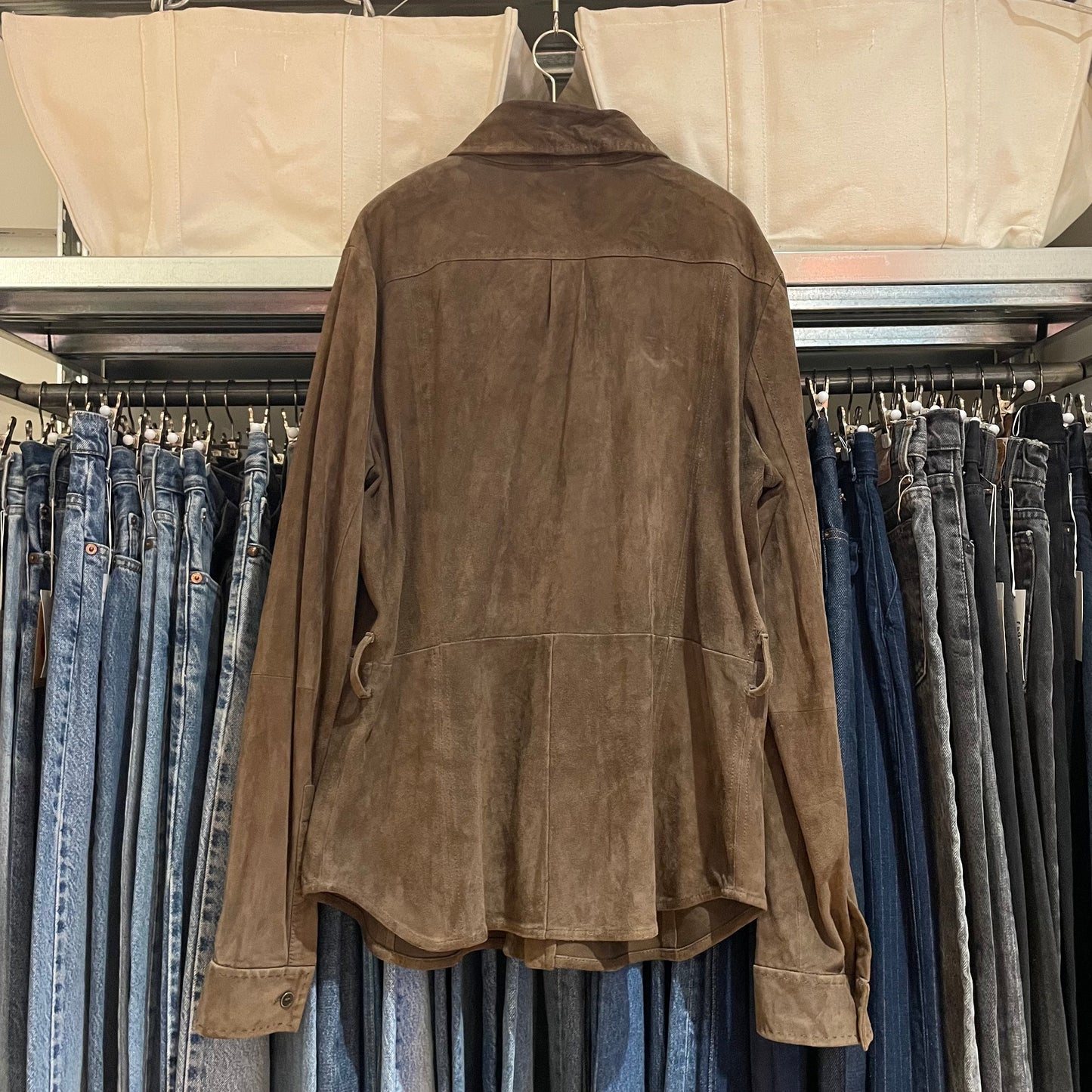 Flap Pocket Leather Shirt Brown