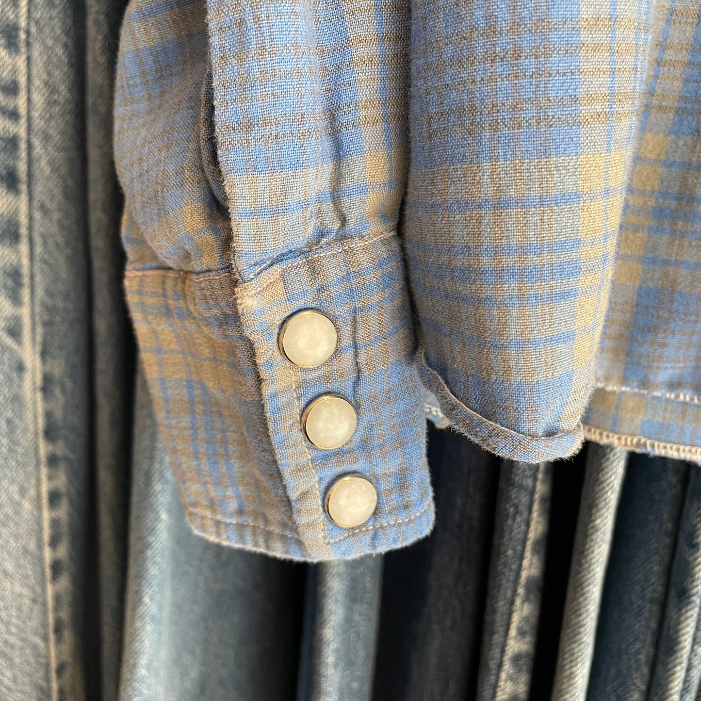 Plaid Pearl Snap Shirt Blue