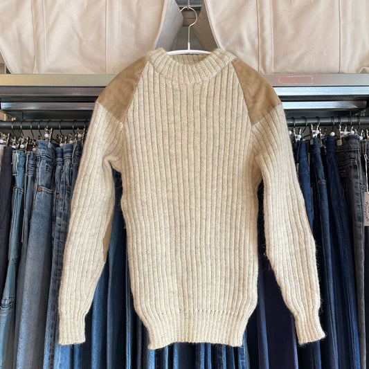 Suede Shoulder Knit Sweater Cream