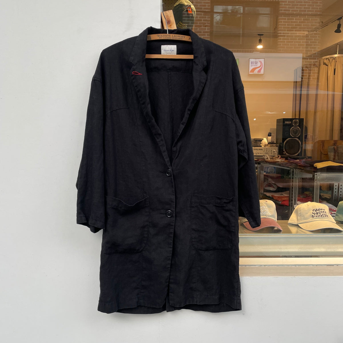 Linen Long Jacket Black