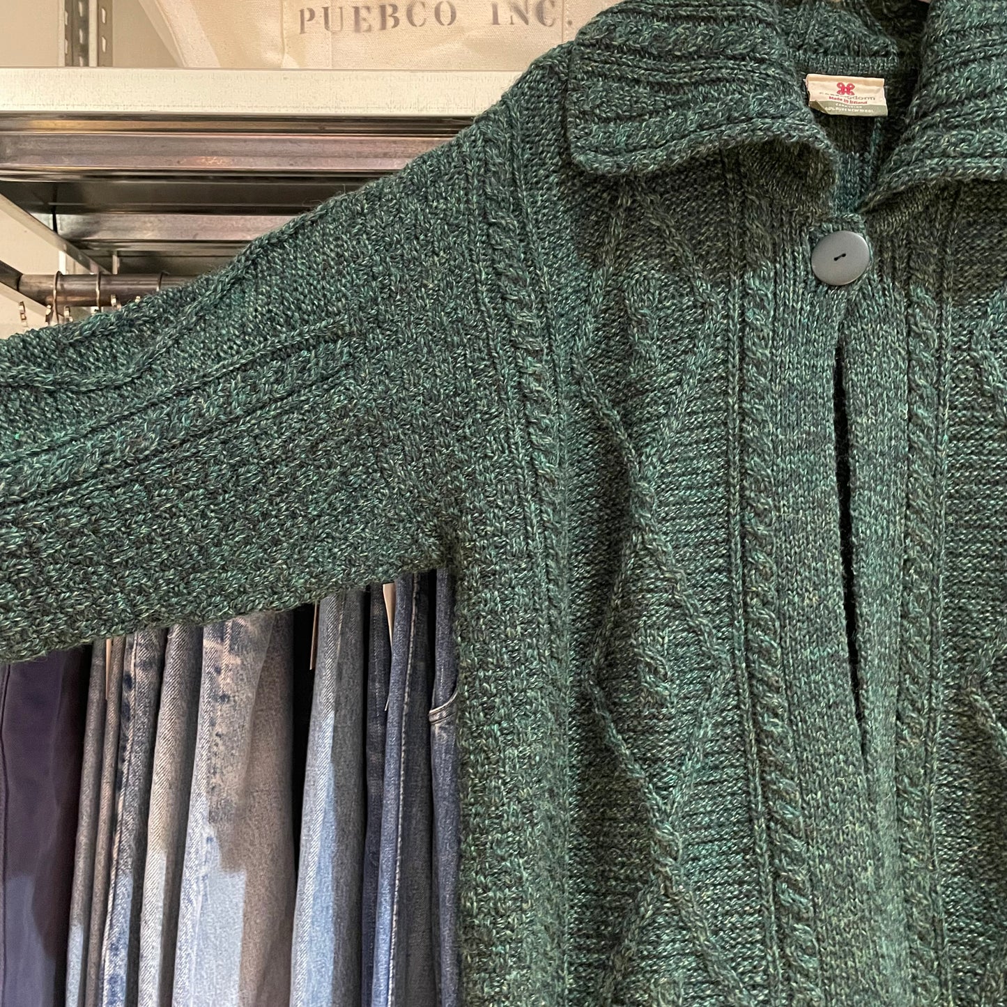 Cable Knit Wool Cardigan Green