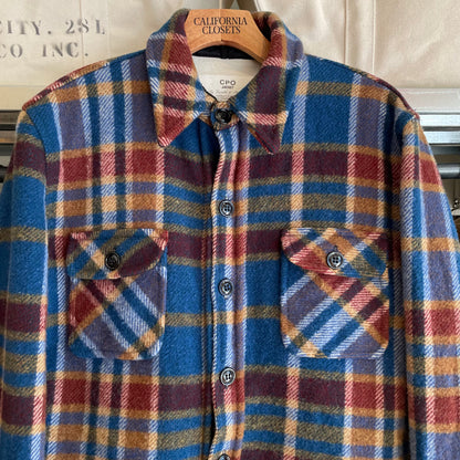 Plaid WOOL CPO Jacket Blue Red