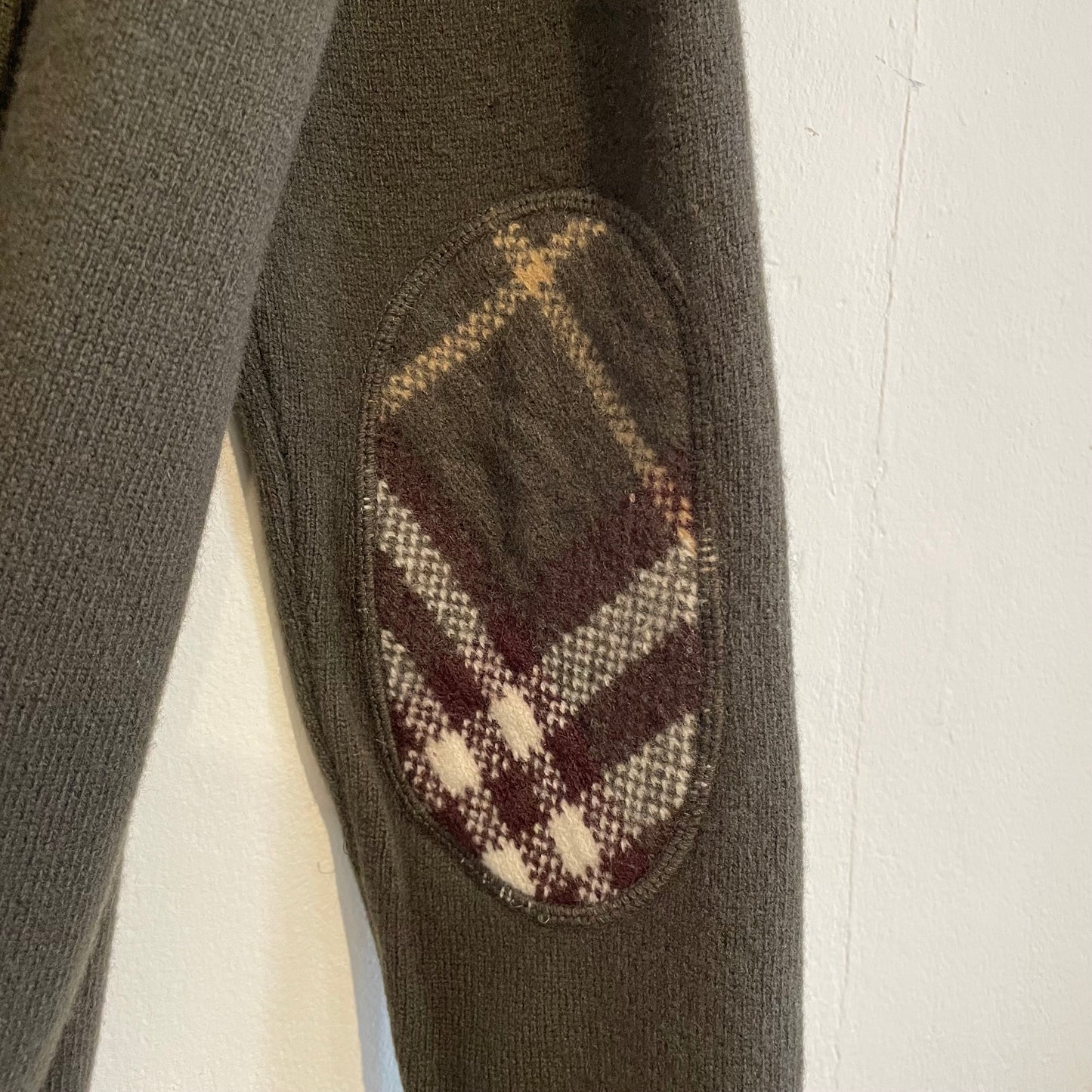 Elbow Patch Virgin Wool Knit Sweater Khaki