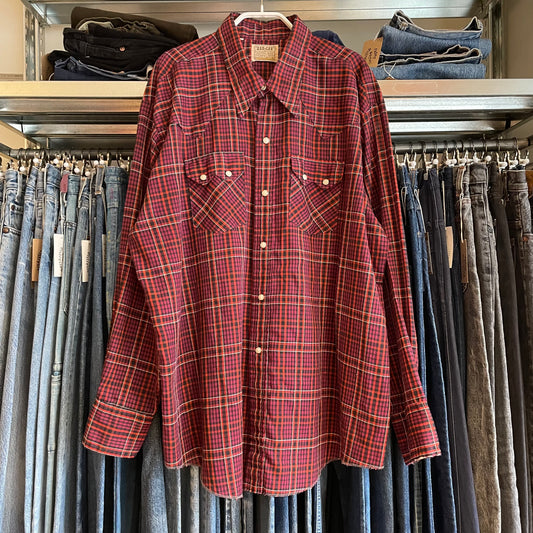 Plaid Western Shirt Red Snap-Button