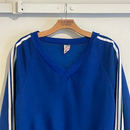 V-neck White Lined Sweatshirt Blue