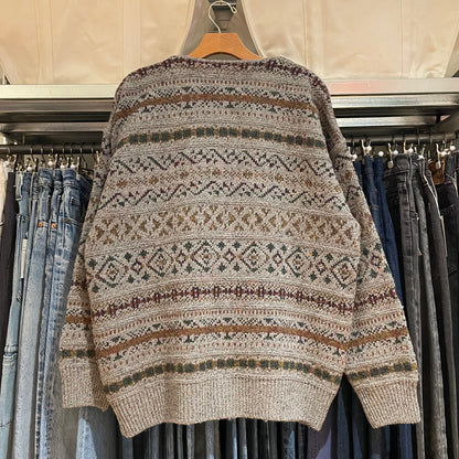 Fair Isle Wool Knit Cardigan Gray