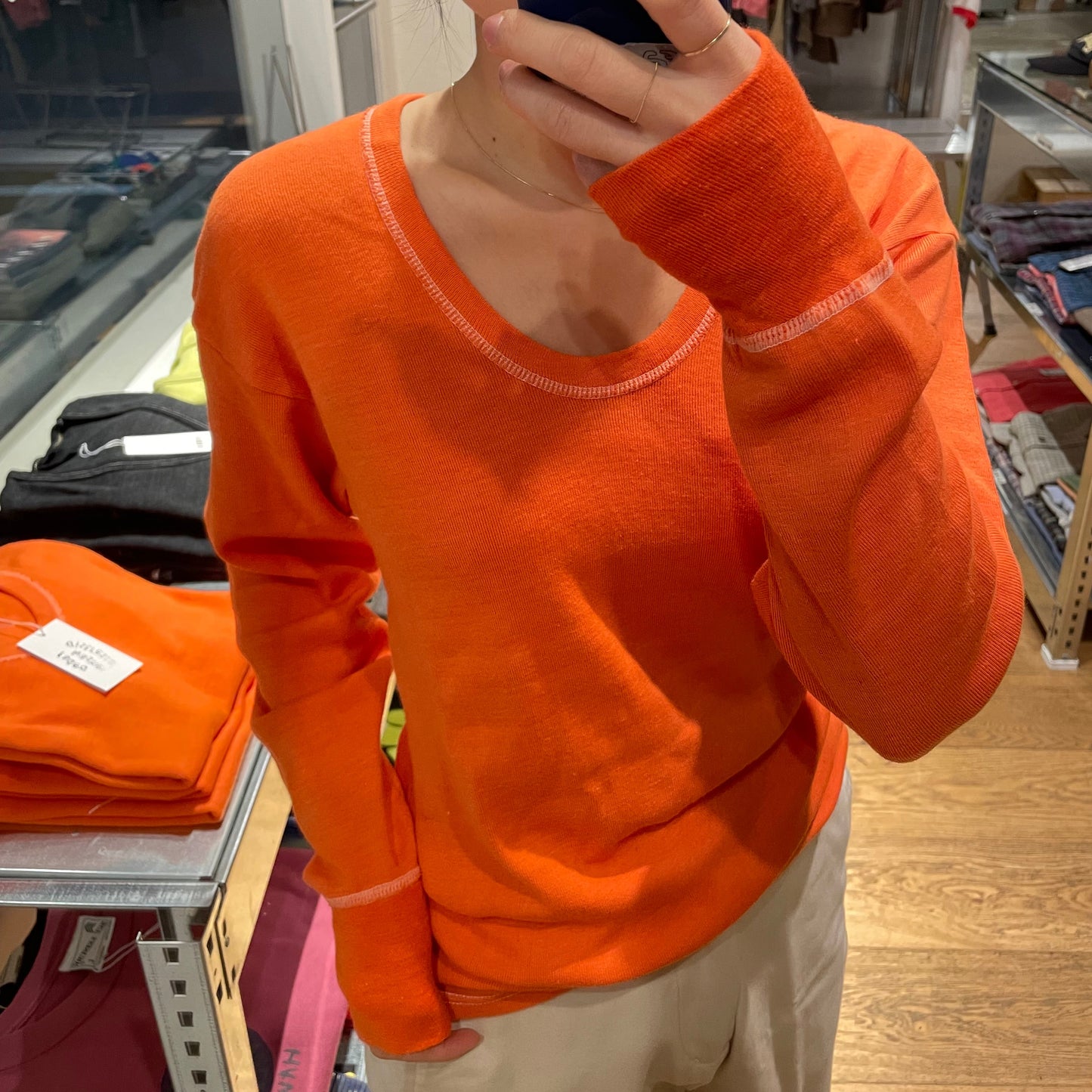 Dyed German Military U-Neck L/S T-Shirt Orange