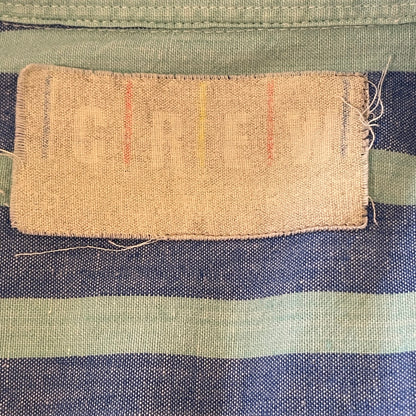 Blue Green Stripe Button Shirt Short Sleeve