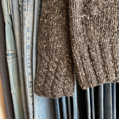 Handknit Wool Cardigan Gray Speckled