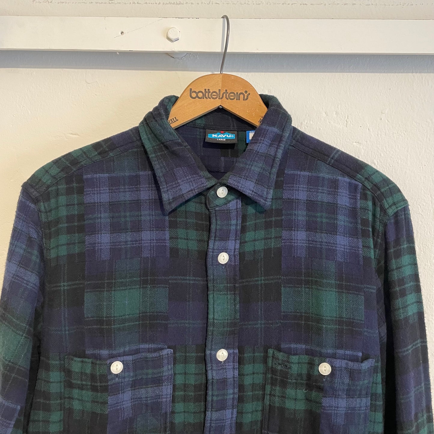 Plaid Button-Down Work Shirt Green Navy Cotton