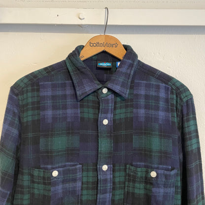 Plaid Button-Down Work Shirt Green Navy Cotton