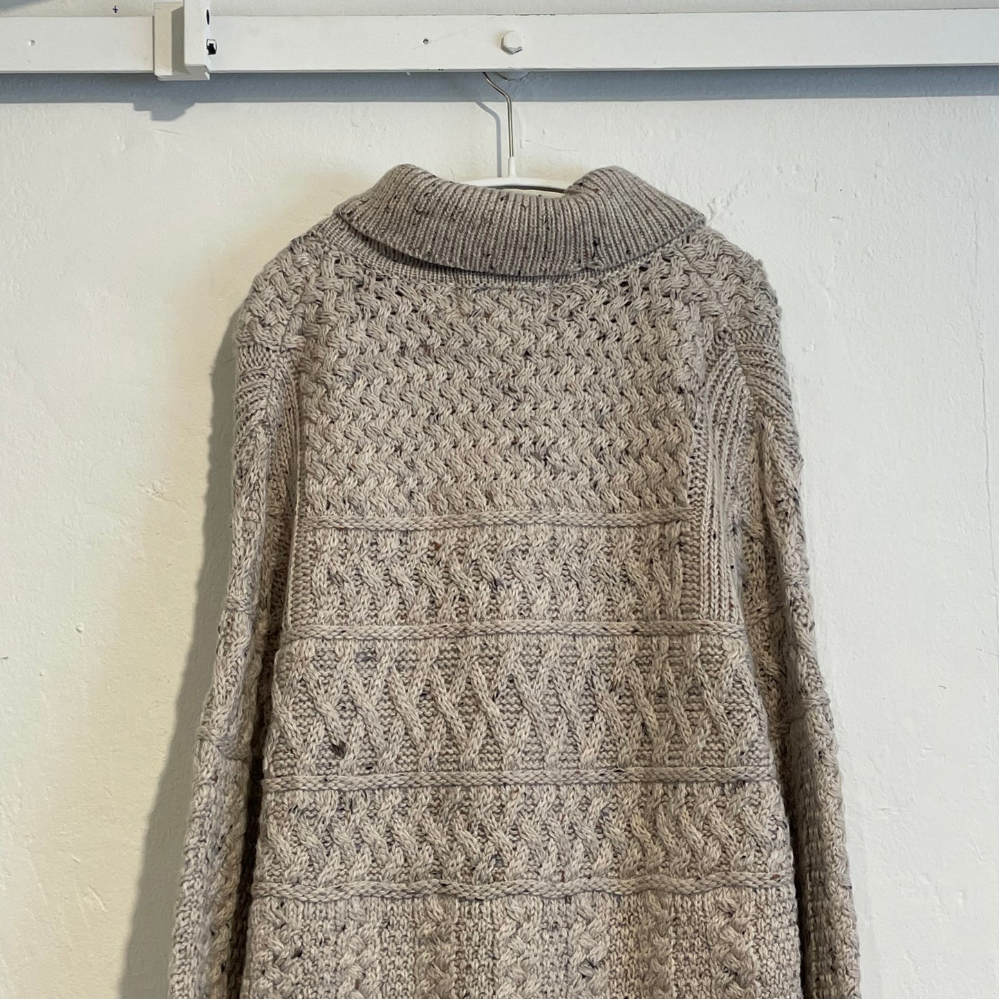 Shawl Collar Cable Knit Sweater Cream