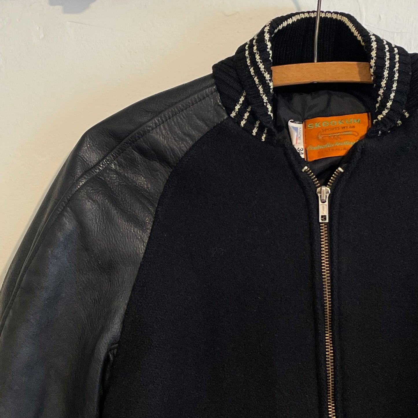 Leather Stadium Jacket Black