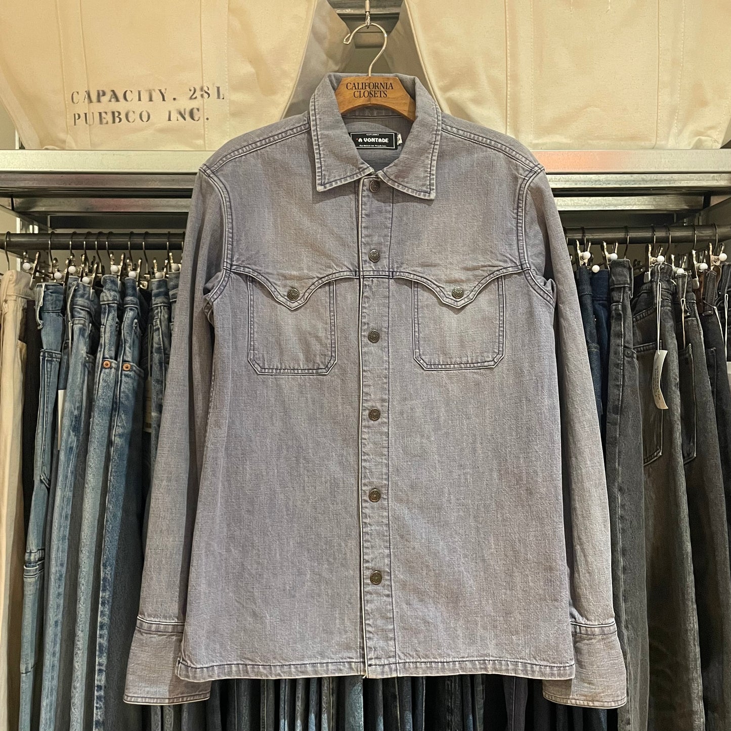 Denim Snap-Button Work Shirt Light Blue Faded