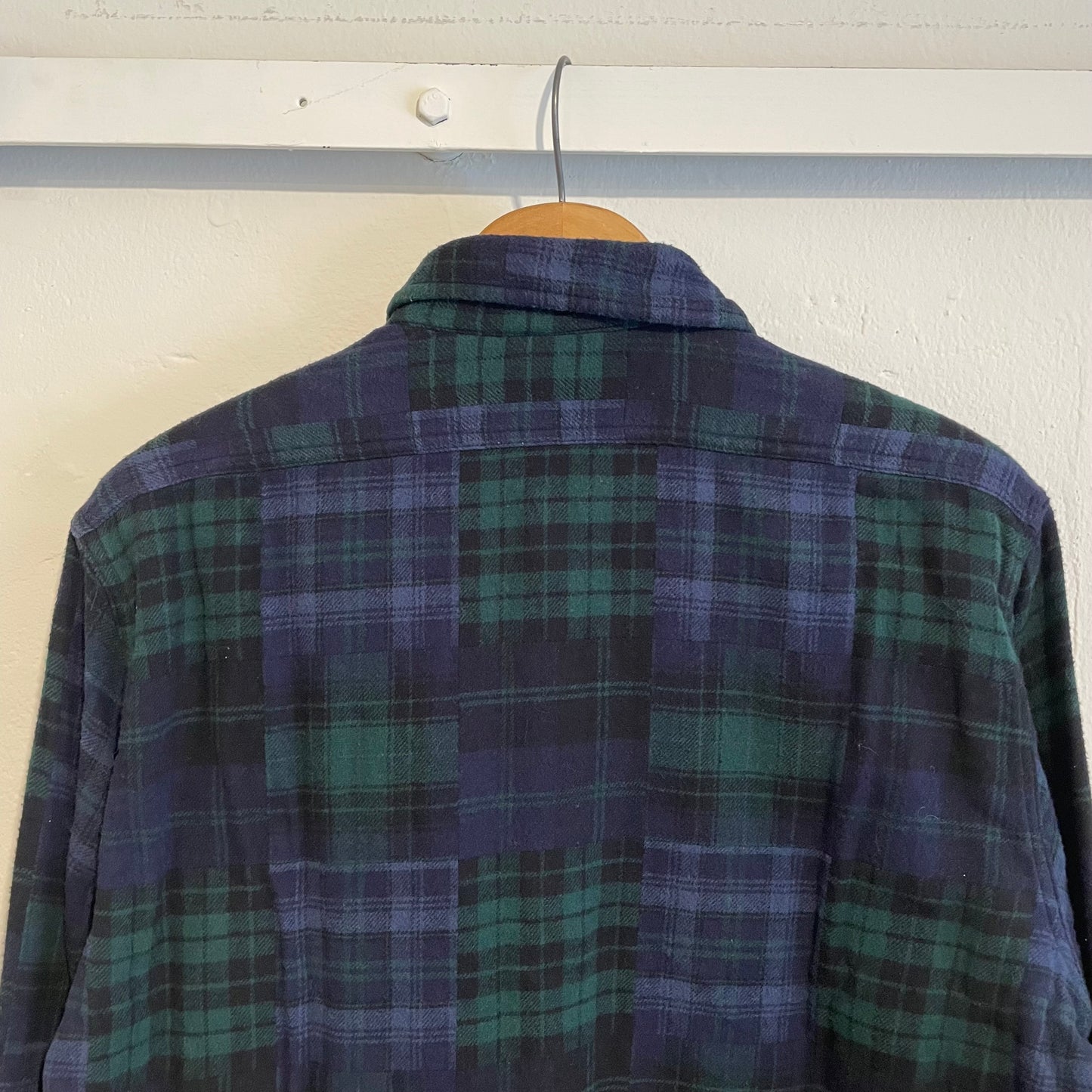 Plaid Button-Down Work Shirt Green Navy Cotton