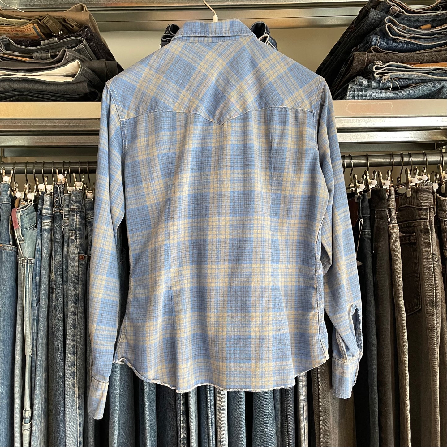 Plaid Pearl Snap Shirt Blue