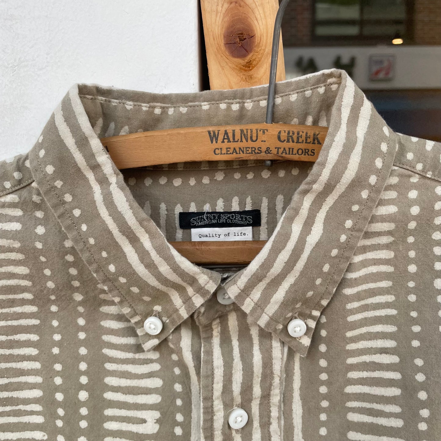 Geometric Shirt Short Sleeve Beige