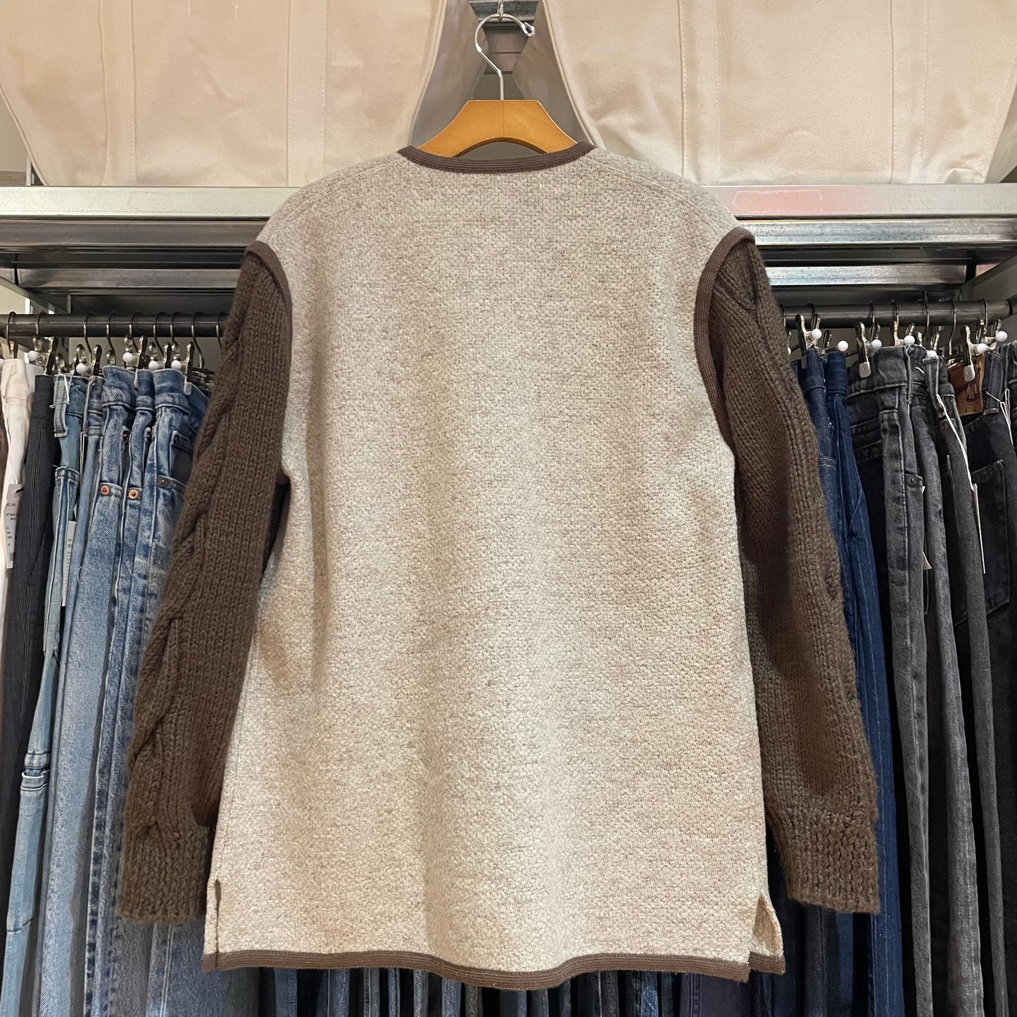 Contrast Knit Button Cardigan Beige