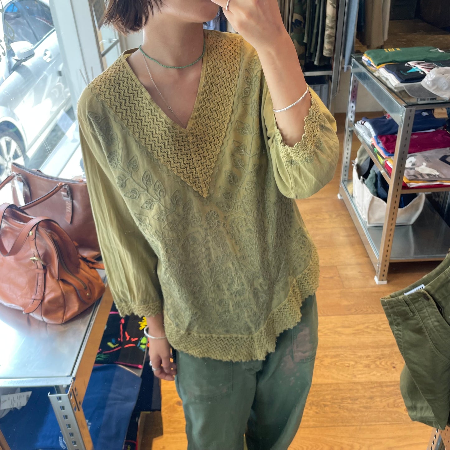 Embroidered Cotton Blouse Green