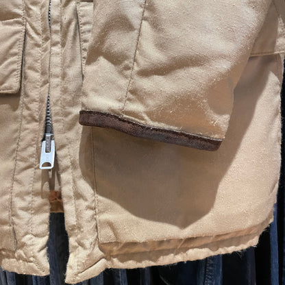 Suede Trim Padded Utility Jacket Beige Talon Zip