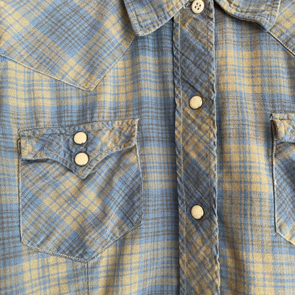 Plaid Pearl Snap Shirt Blue
