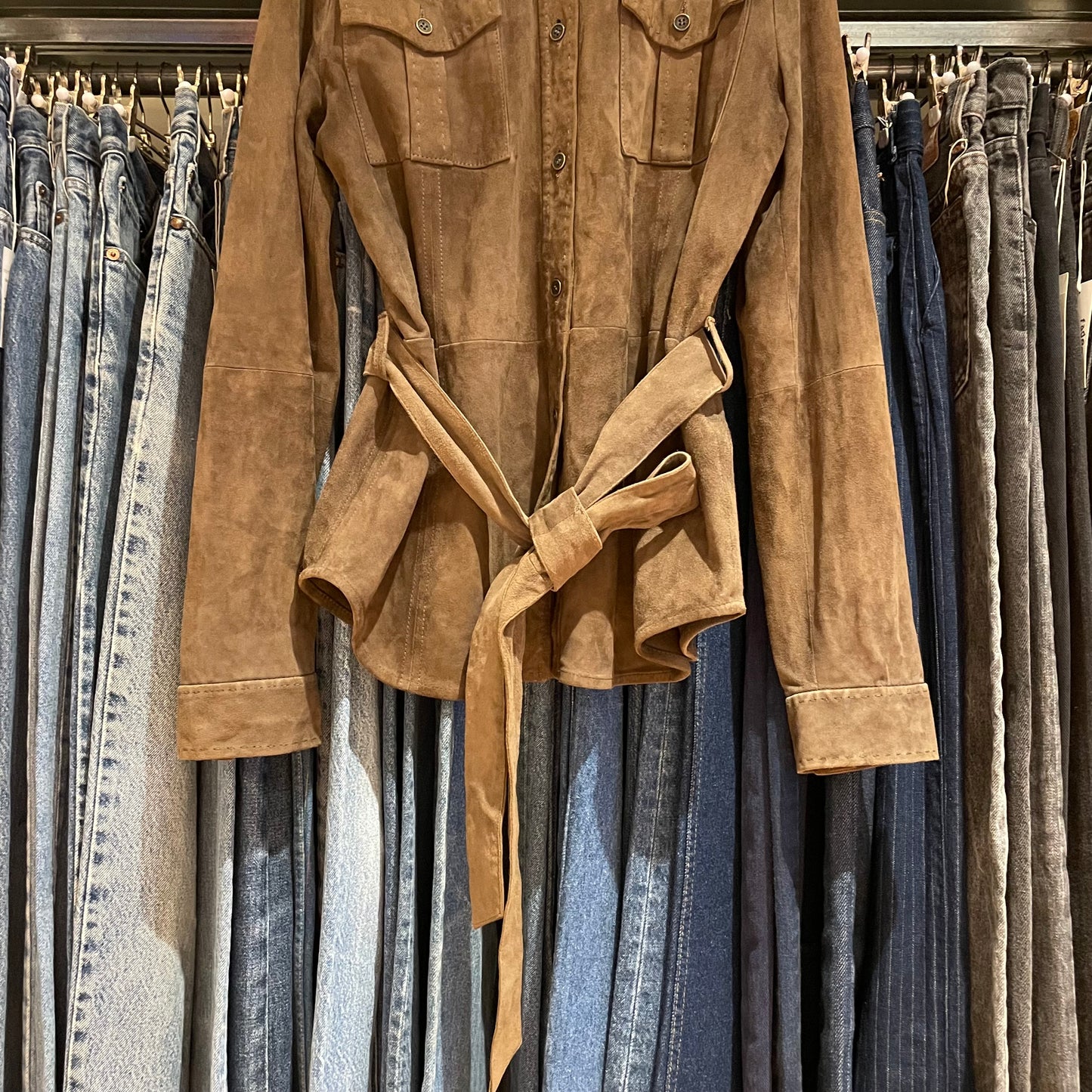 Flap Pocket Leather Shirt Brown