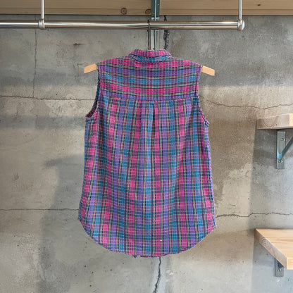 Check Sleeveless Shirt Pink