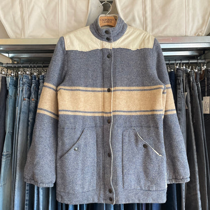 Striped Wool Blend Jacket Blue Beige riri zip