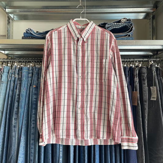 Red-Black Woven Striped Casual Shirt