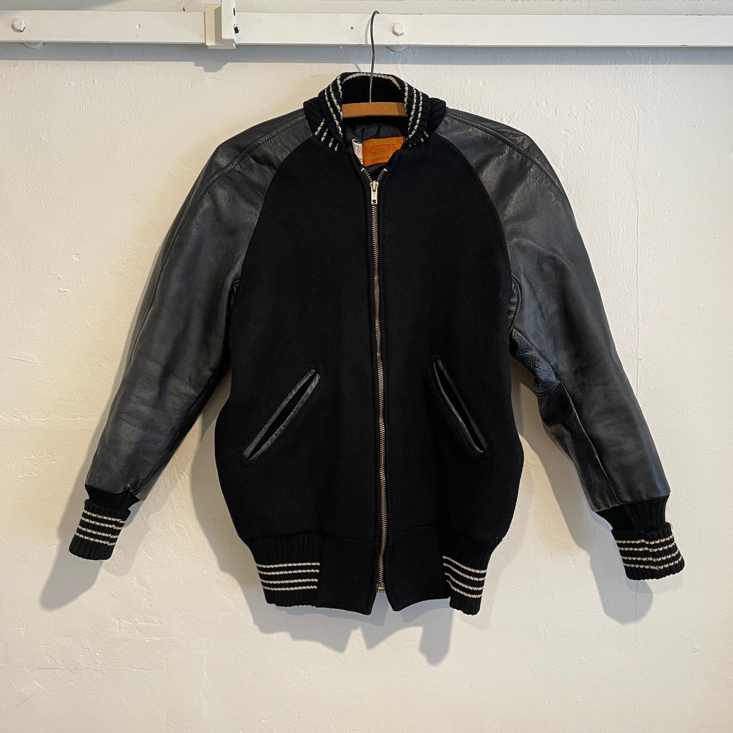 Leather Stadium Jacket Black