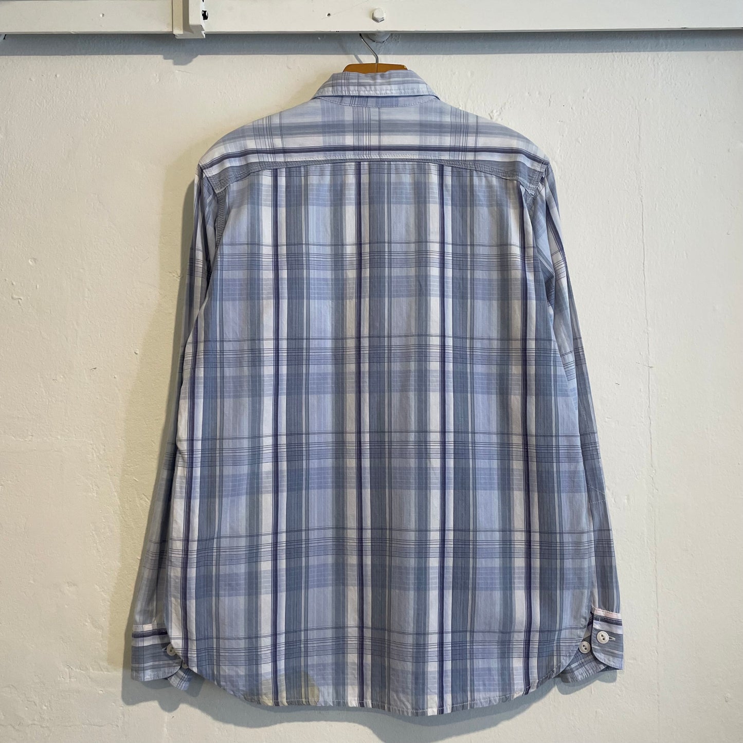 Plaid Button Up Work Shirt Cigarette Pocket Blue