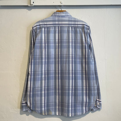 Plaid Button Up Work Shirt Cigarette Pocket Blue