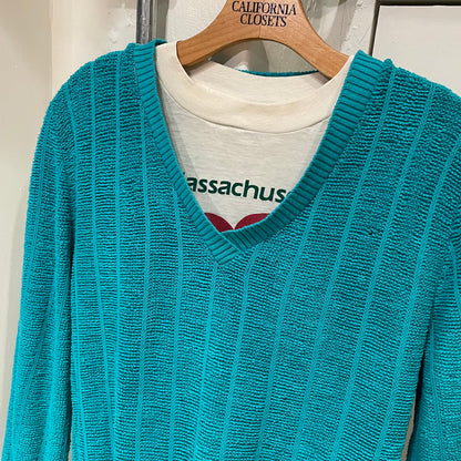 Acrylic V-Neck Sweater Blue
