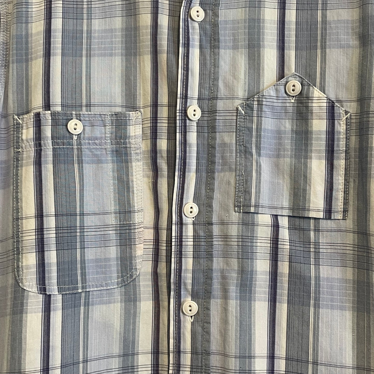 Plaid Button Up Work Shirt Cigarette Pocket Blue