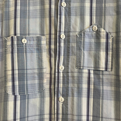 Plaid Button Up Work Shirt Cigarette Pocket Blue