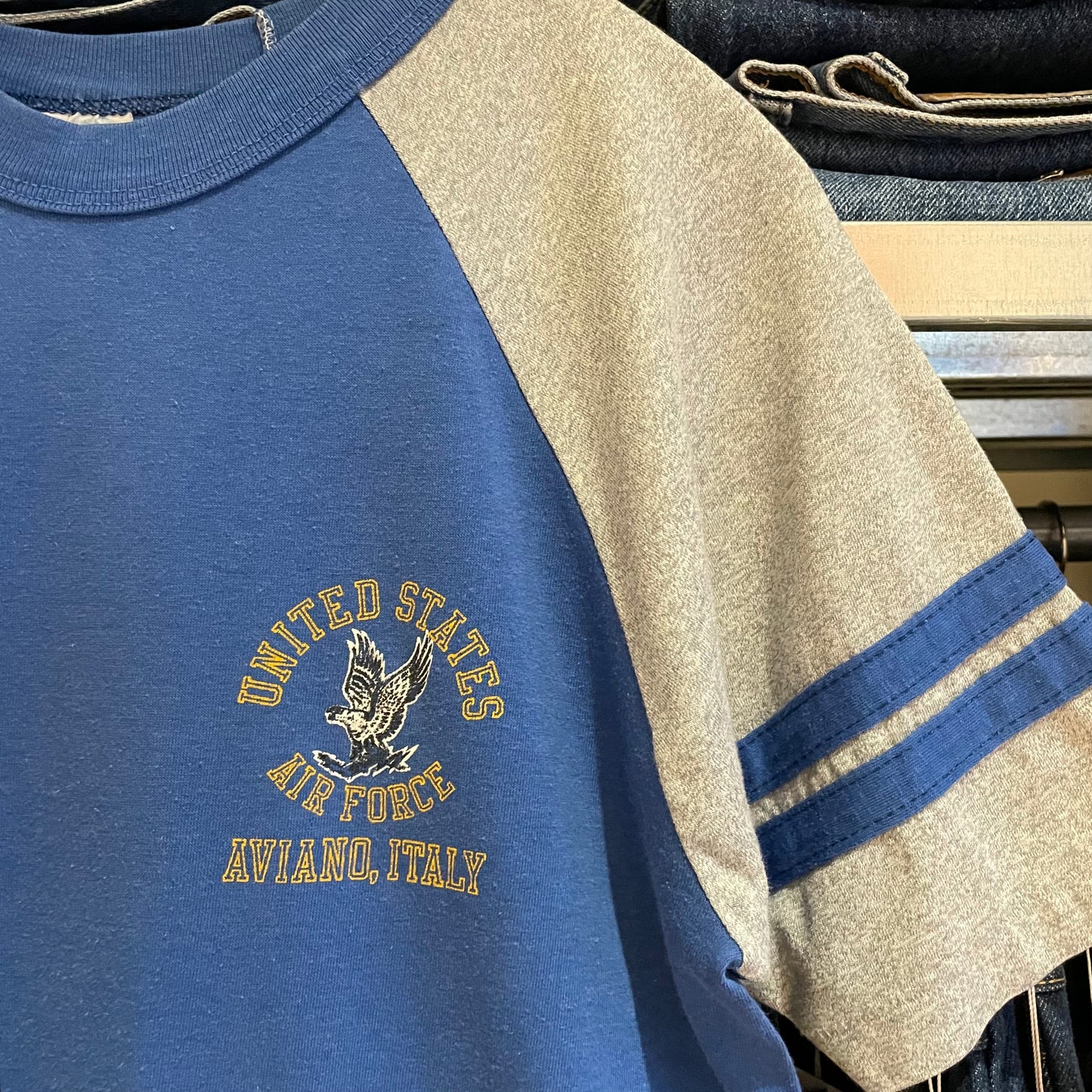 US Navy Aviano Italy Ringer Tee Blue M